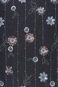 Stripe Mesh with Multi - Toned Floral Embroidery Fabric - غاجي والا إكسبورت Gajiwala Export