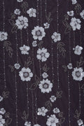 Stripe Mesh with White Floral Embroidery Fabric - غاجي والا إكسبورت Gajiwala Export