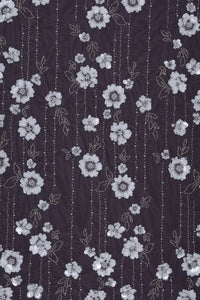 Stripe Mesh with White Floral Embroidery Fabric - غاجي والا إكسبورت Gajiwala Export