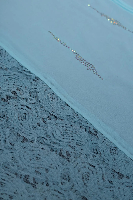 Aqua Stole with Horizontal Lace Panels stole - غاجي والا إكسبورت Gajiwala Export
