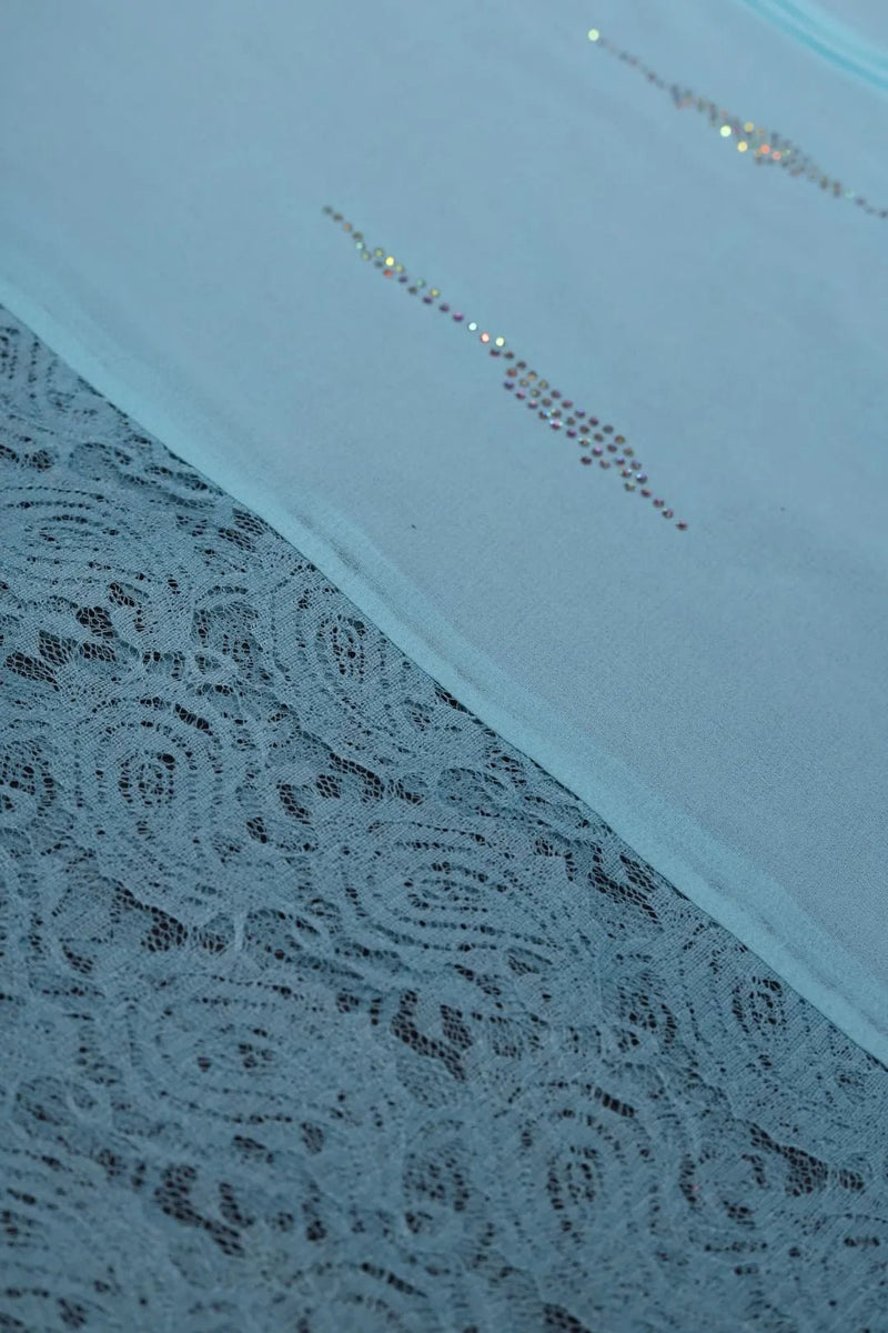 Aqua Stole with Horizontal Lace Panels stole - غاجي والا إكسبورت Gajiwala Export