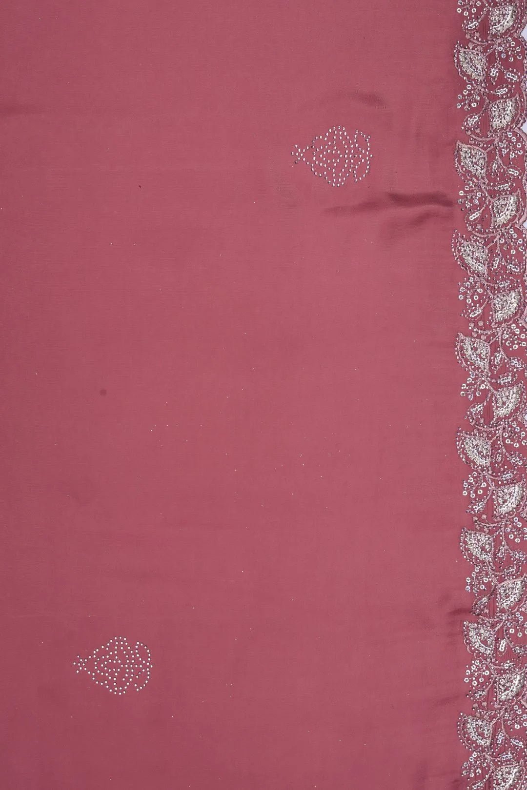 Textured Pink Palm Leaf Flock on Dusty Rose Mesh fabric- غاجي والا إكسبورت Gajiwala Export