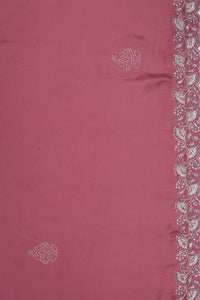 Textured Pink Palm Leaf Flock on Dusty Rose Mesh fabric- غاجي والا إكسبورت Gajiwala Export