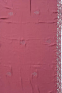 Textured Pink Palm Leaf Flock on Dusty Rose Mesh fabric- غاجي والا إكسبورت Gajiwala Export