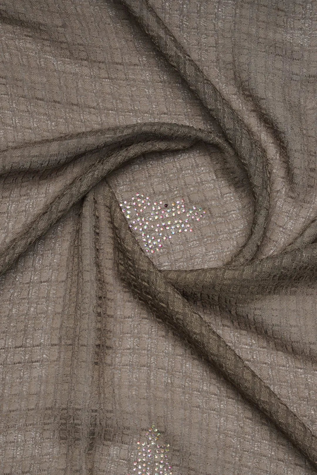 Dusky Taupe Stole with Textured Fabric and Iridescent Star Rhinestones - غاجي والا إكسبورت Gajiwala Export