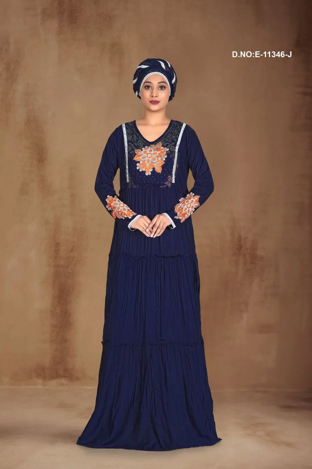 Tiered Kaftan Gown with Floral Embroidery For Women - غاجي والا إكسبورت Gajiwala Export