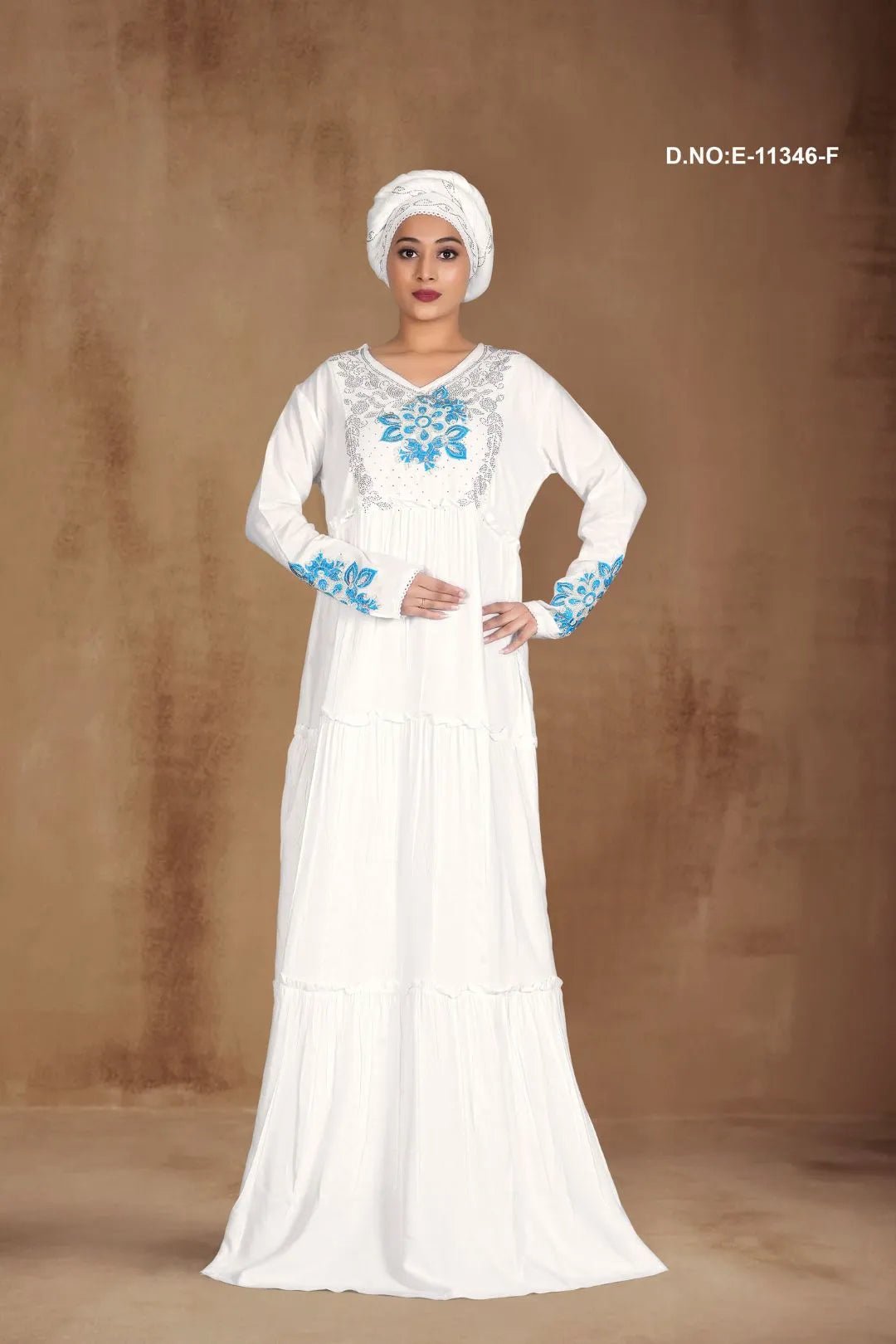 Tiered Kaftan Gown with Floral Embroidery For Women - غاجي والا إكسبورت Gajiwala Export