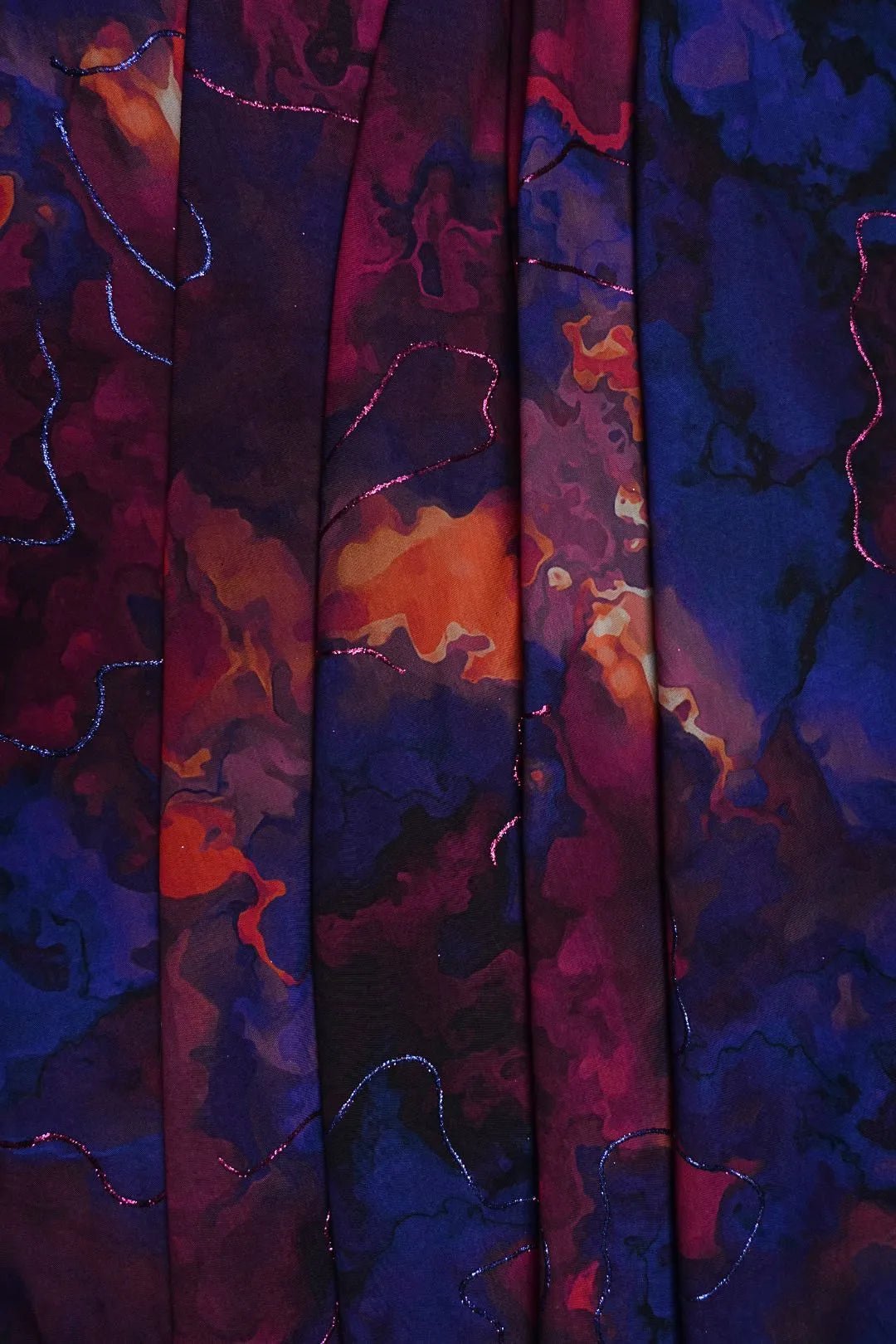 Twilight Chaos Abstract with Neon Zari Trails Fabric - غاجي والا إكسبورت Gajiwala Export