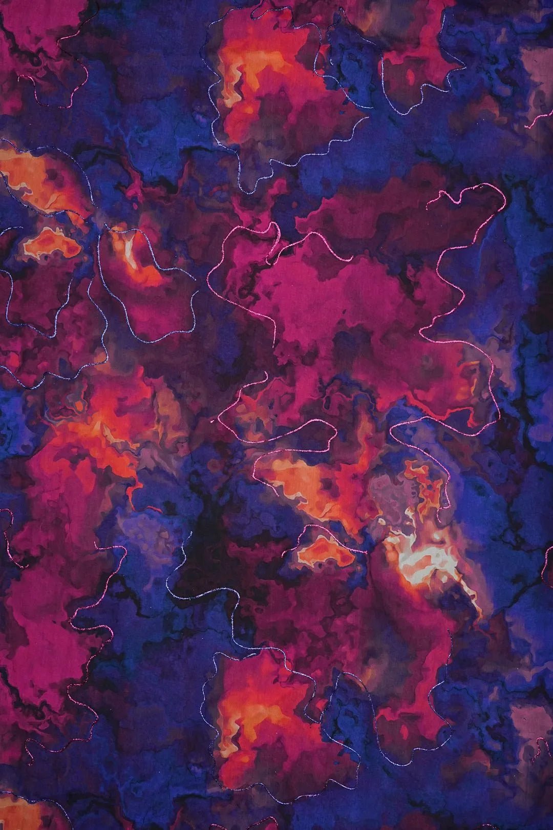 Twilight Chaos Abstract with Neon Zari Trails Fabric - غاجي والا إكسبورت Gajiwala Export