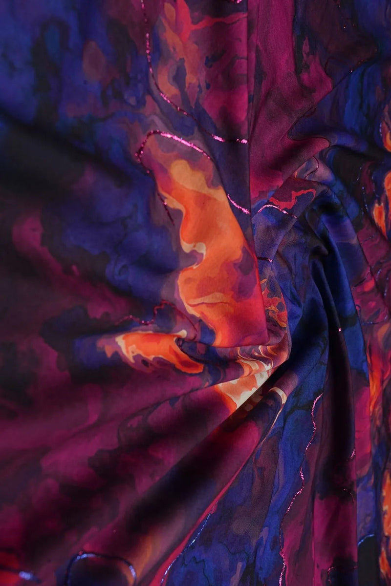 Twilight Chaos Abstract with Neon Zari Trails Fabric - غاجي والا إكسبورت Gajiwala Export