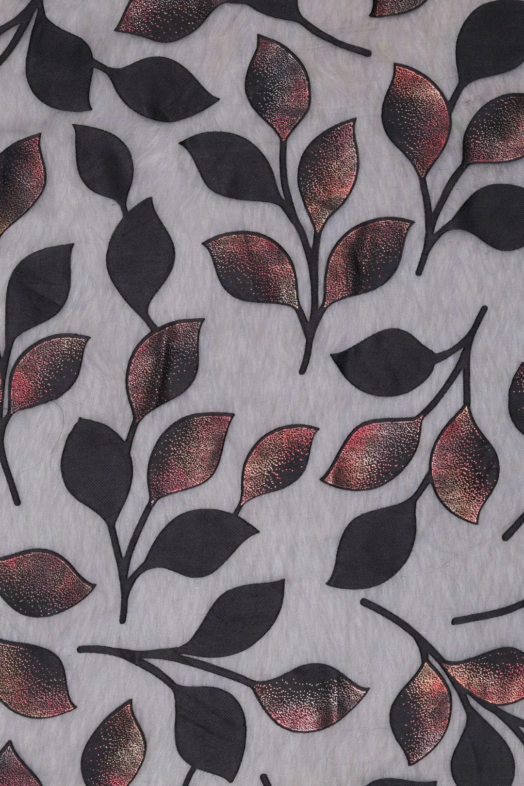 Twilight Vine Appliqué Mesh fabric with Iridescent Metallic Leaves - غاجي والا إكسبورت Gajiwala Export