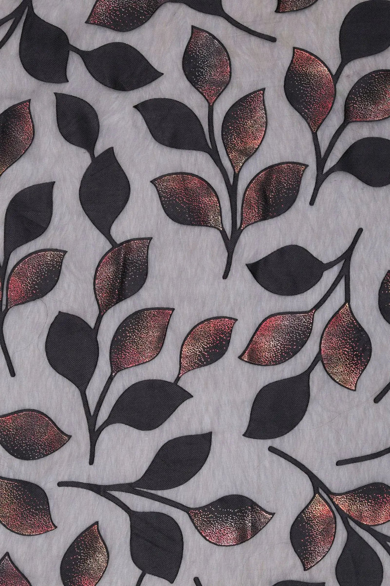Twilight Vine Appliqué Mesh fabric with Iridescent Metallic Leaves - غاجي والا إكسبورت Gajiwala Export