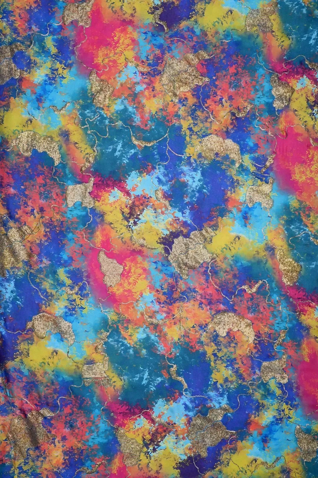 Vibrant Abstract Digital Print Fabric with Gold Leaf Foil - غاجي والا إكسبورت Gajiwala Export