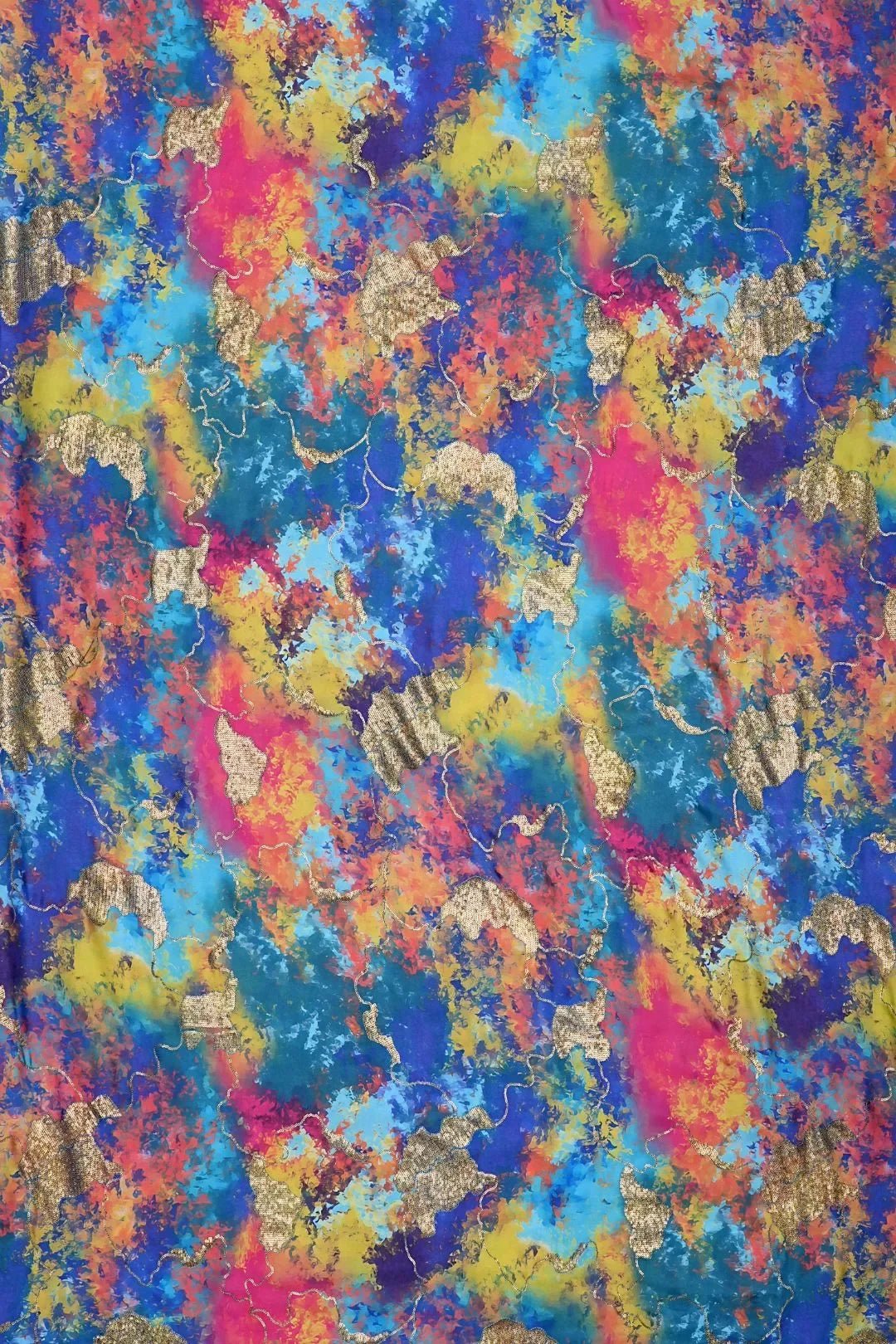Vibrant Abstract Digital Print Fabric with Gold Leaf Foil - غاجي والا إكسبورت Gajiwala Export