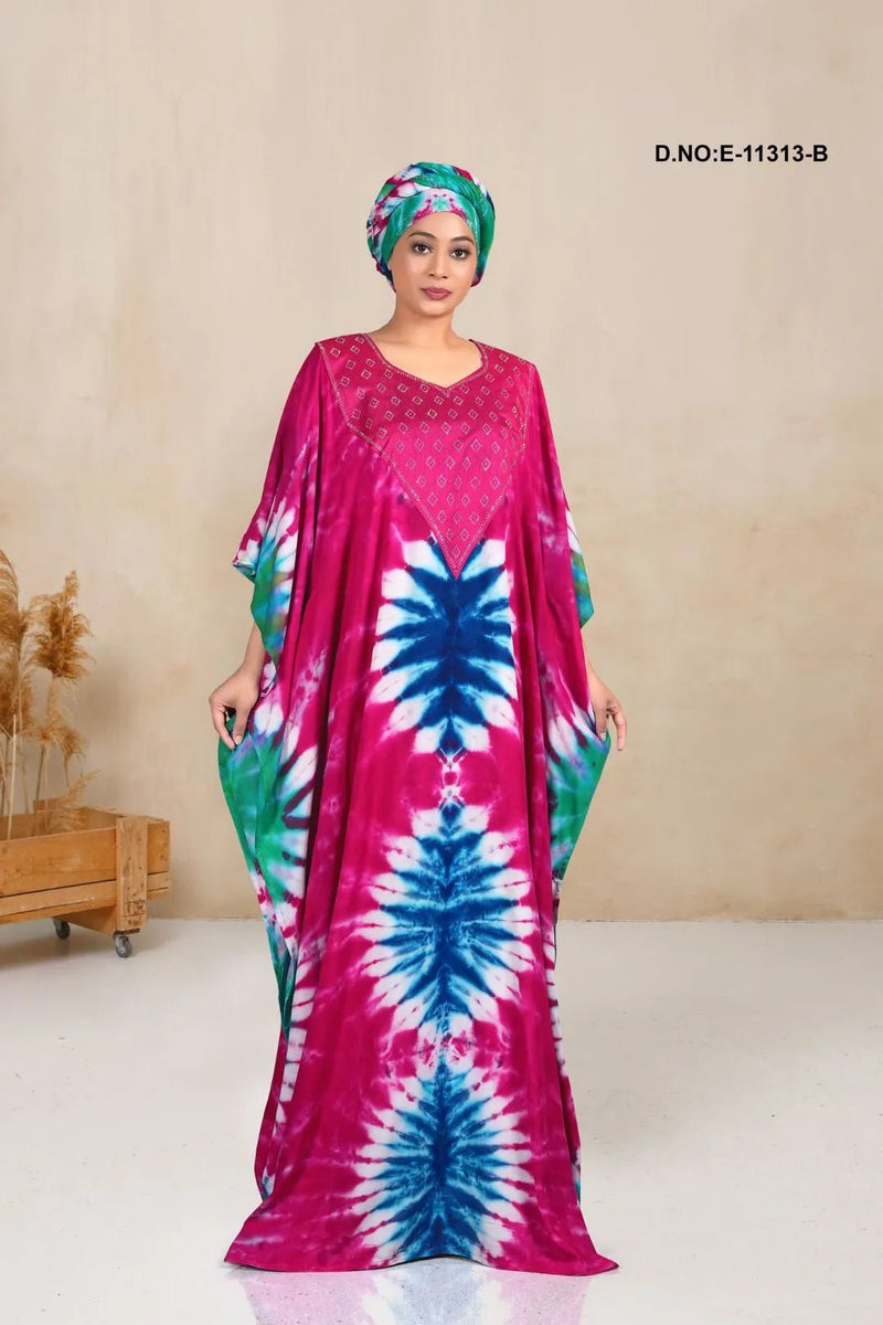 Vibrant Farasha Gown with Emerald Yoke Art - غاجي والا إكسبورت Gajiwala Export