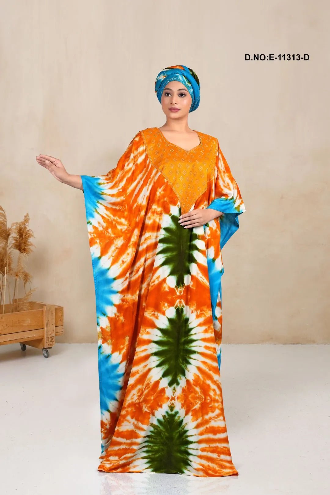 Vibrant Farasha Gown with Emerald Yoke Art - غاجي والا إكسبورت Gajiwala Export