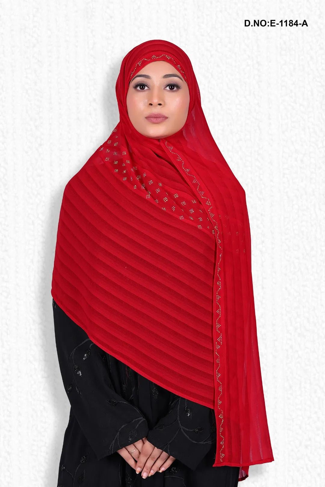 Vibrant Scarlet Pleated Dupatta with Crystal Drizzle - غاجي والا إكسبورت Gajiwala Export