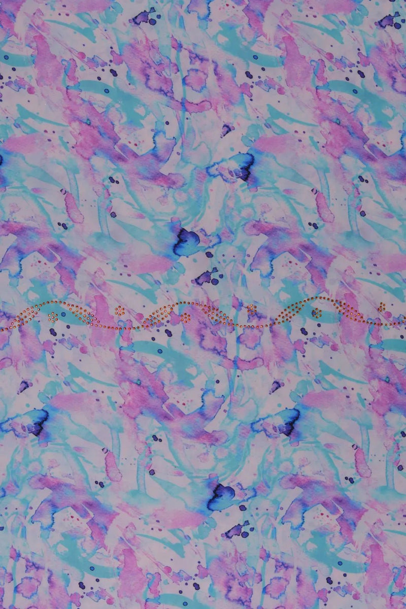 Watercolor Abstract Silk Fabric  with Crystal Detailing - غاجي والا إكسبورت Gajiwala Export