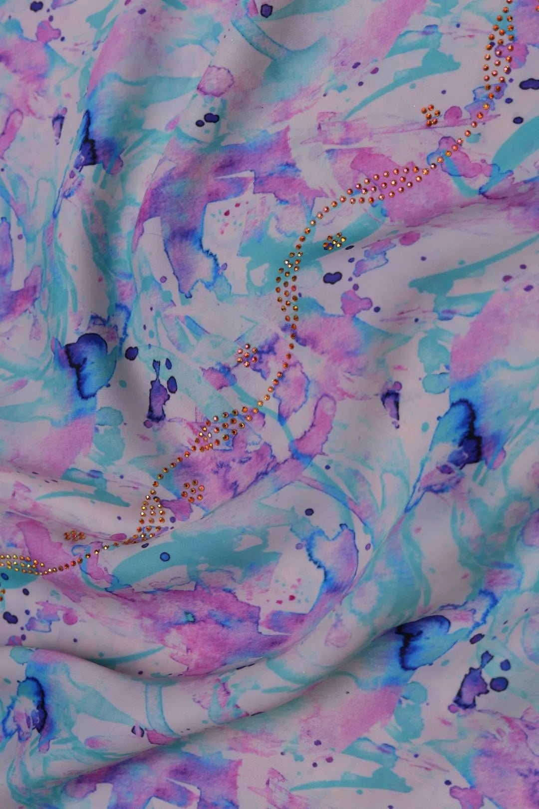 Watercolor Abstract Silk Fabric  with Crystal Detailing - غاجي والا إكسبورت Gajiwala Export