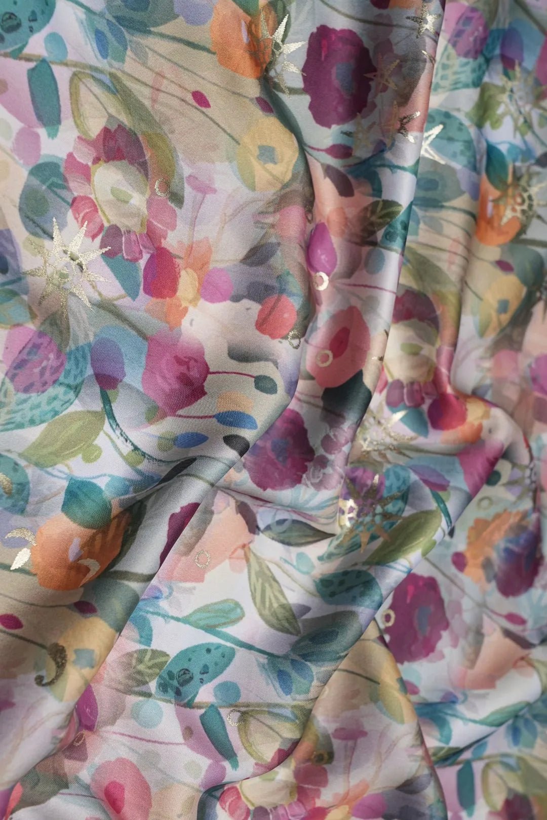 Watercolor fabric Floral Print with Gold Metallic Accents- غاجي والا إكسبورت Gajiwala Export