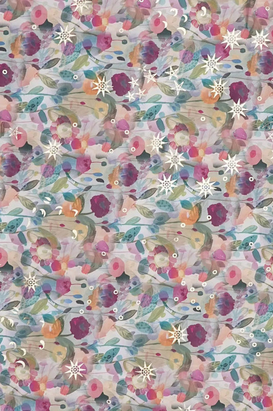 Watercolor fabric Floral Print with Gold Metallic Accents - غاجي والا إكسبورت Gajiwala Export