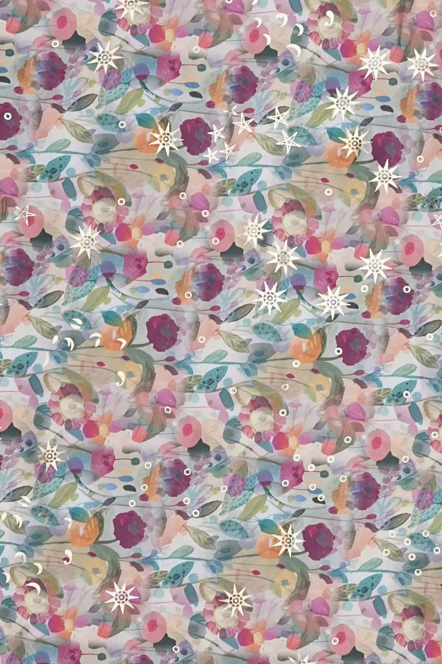 Watercolor fabric Floral Print with Gold Metallic Accents - غاجي والا إكسبورت Gajiwala Export
