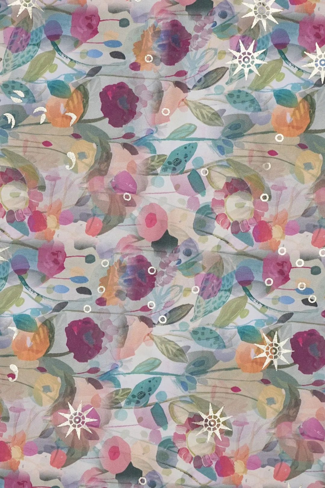Watercolor fabric Floral Print with Gold Metallic Accents- غاجي والا إكسبورت Gajiwala Export