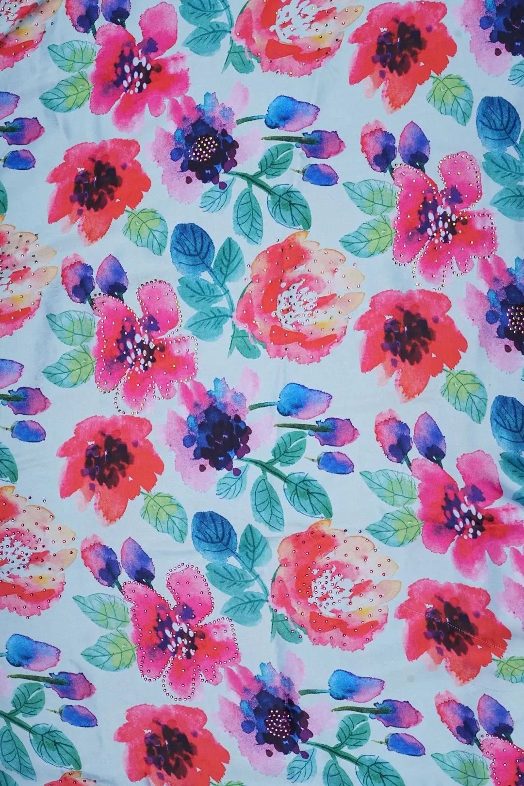 Watercolor Garden Floral Print Fabric with Crystal Centers - غاجي والا إكسبورت Gajiwala Export