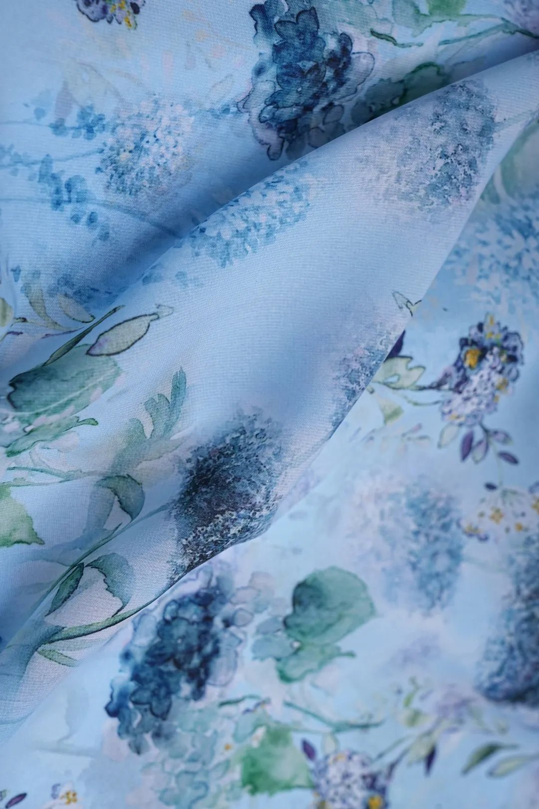 Watercolor Hydrangea Print Chiffon Fabric - غاجي والا إكسبورت Gajiwala Export