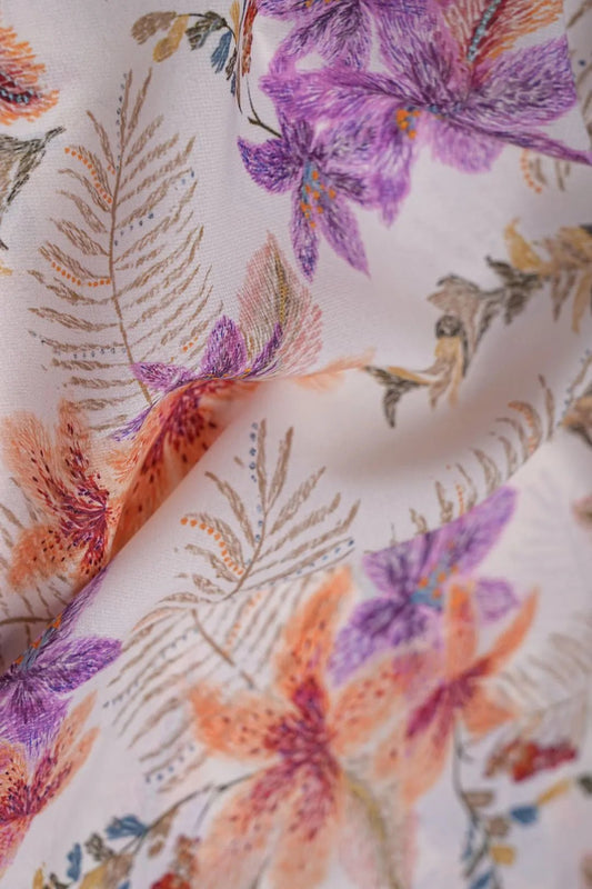 Watercolor Lilies and Fern Print Lightweight Fabric - غاجي والا إكسبورت Gajiwala Export