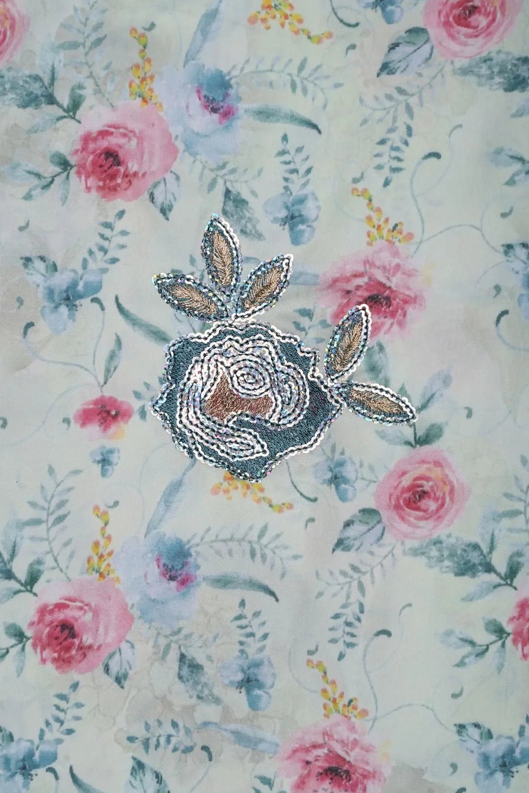 Watercolor Rose Print with Embroidered Fabric - غاجي والا إكسبورت Gajiwala Export