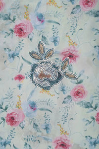 Watercolor Rose Print with Embroidered Fabric - غاجي والا إكسبورت Gajiwala Export