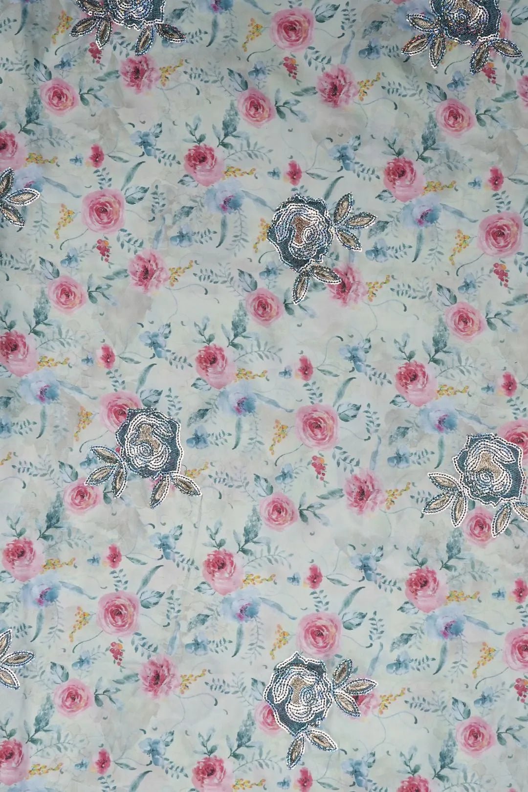 Watercolor Rose Print with Embroidered Fabric - غاجي والا إكسبورت Gajiwala Export