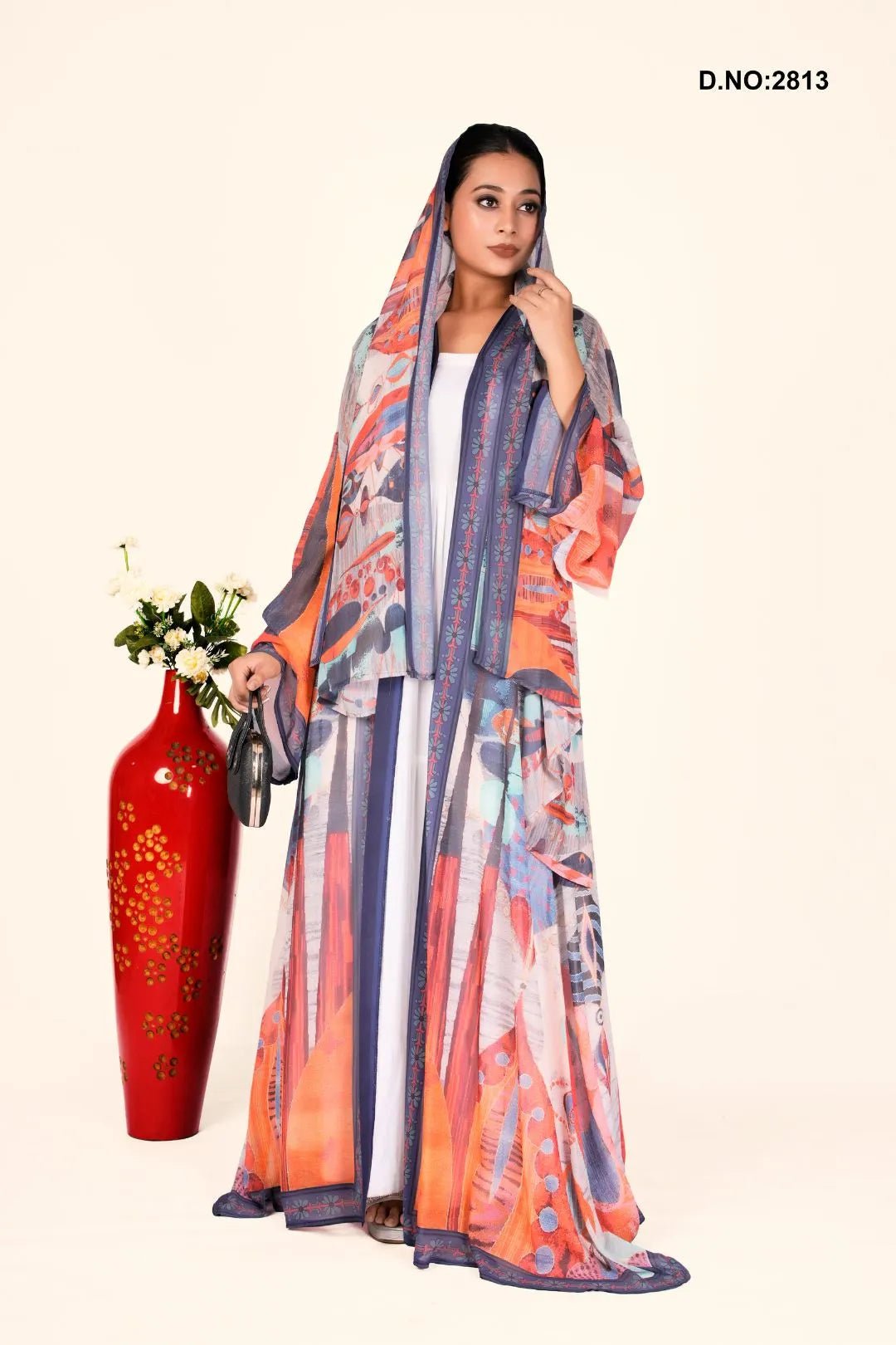 Weightless Chiffon Shrug with Abstract Geometric Fusion - غاجي والا إكسبورت Gajiwala Export