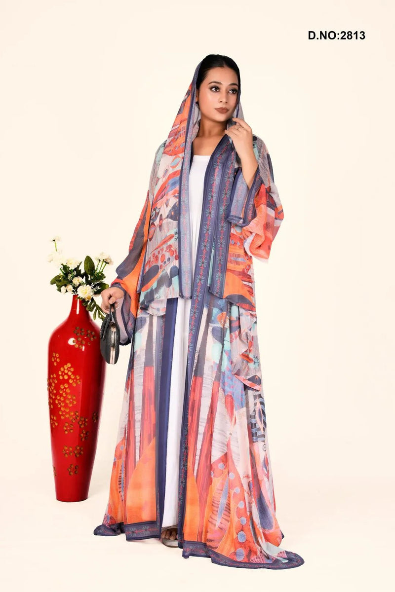 Weightless Chiffon Shrug with Abstract Geometric Fusion - غاجي والا إكسبورت Gajiwala Export