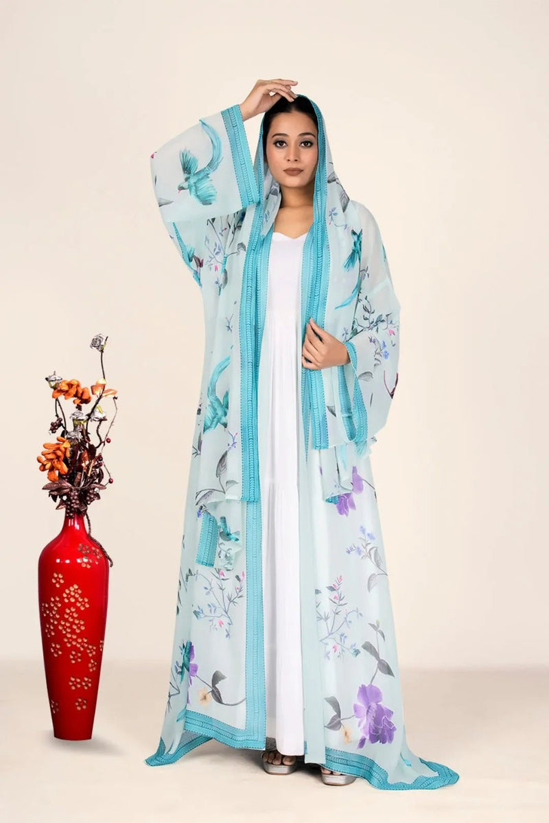 Weightless Chiffon Shrug with Bird & Floral Harmony - غاجي والا إكسبورت Gajiwala Export