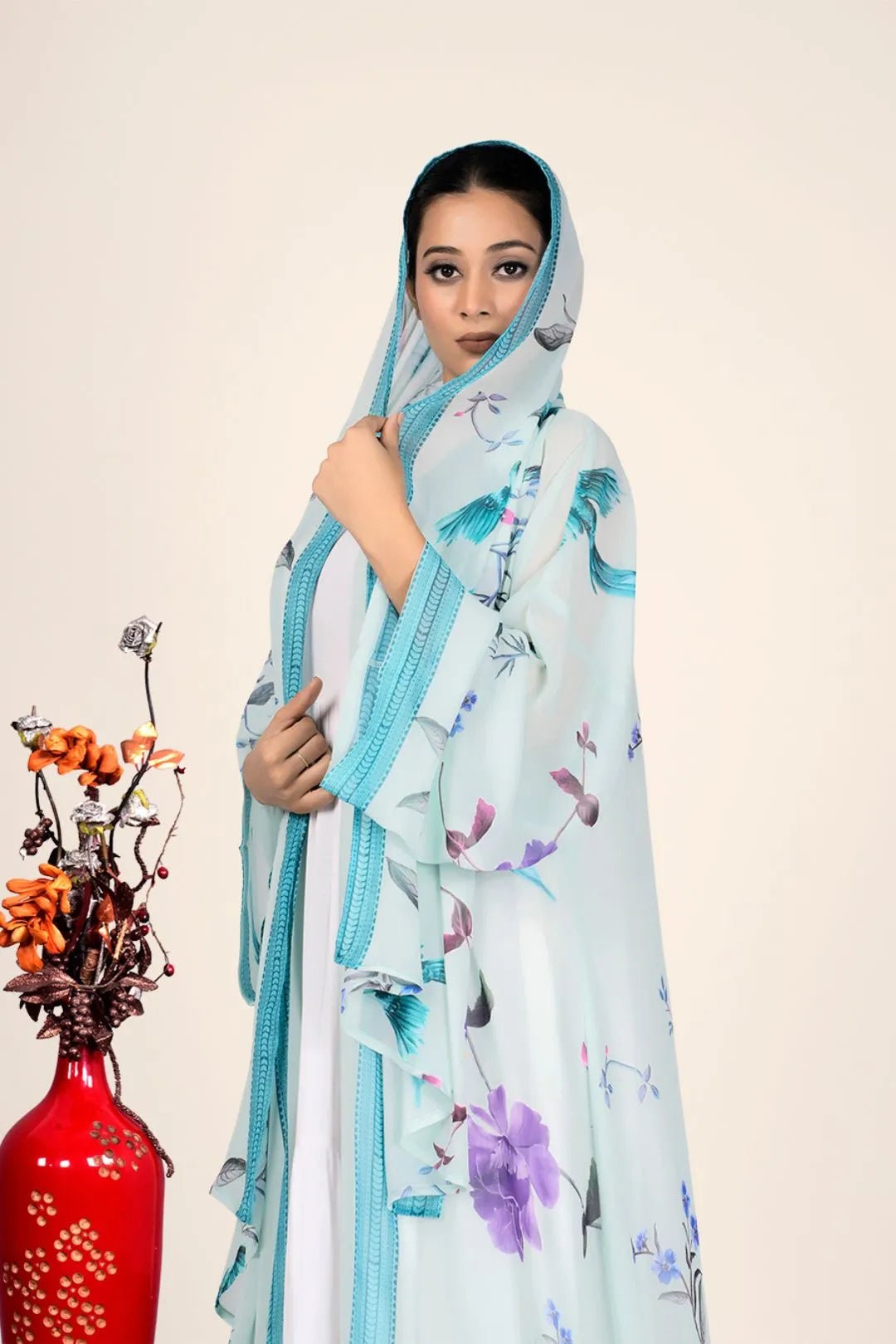 Weightless Chiffon Shrug with Bird & Floral Harmony - غاجي والا إكسبورت Gajiwala Export