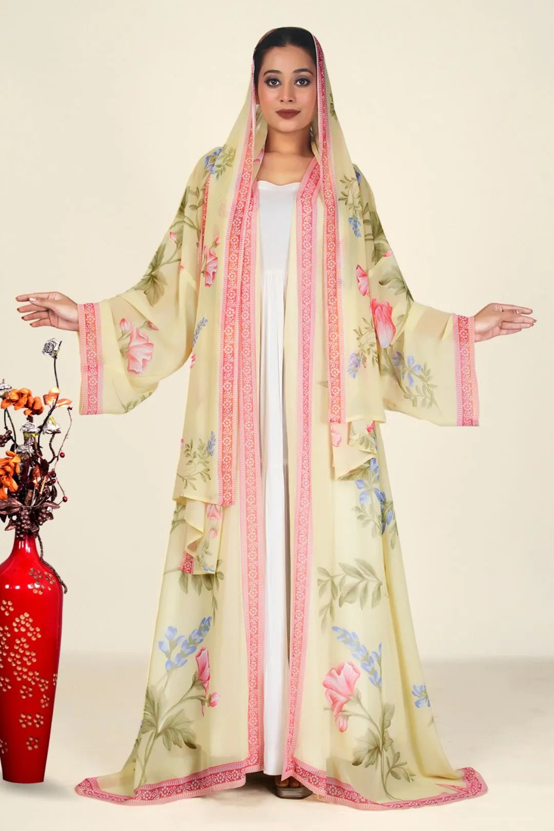 Weightless Chiffon Shrug with Floral Border - غاجي والا إكسبورت Gajiwala Export