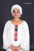 Elegant White kaftan with Detailed Floral Yoke Embroidery- غاجي والا إكسبورت Gajiwala Export
