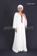 Elegant White kaftan with Detailed Floral Yoke Embroidery- غاجي والا إكسبورت Gajiwala Export