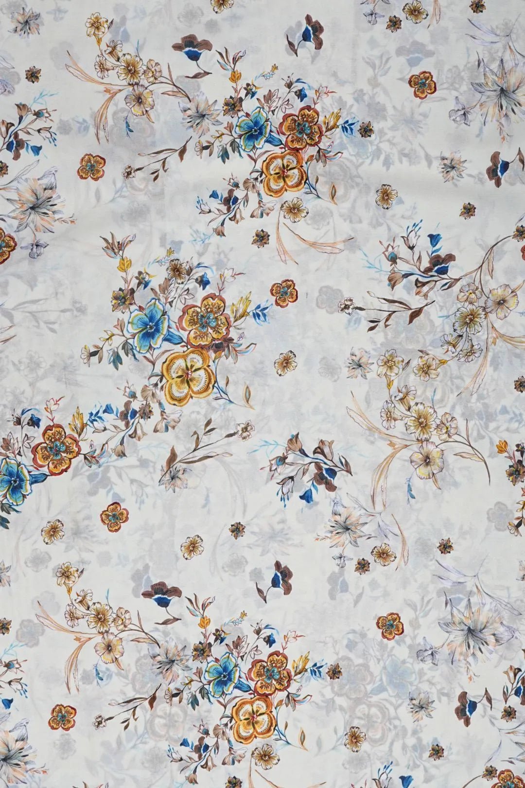White Floral Digital Print Lightweight Fabric - غاجي والا إكسبورت Gajiwala Export