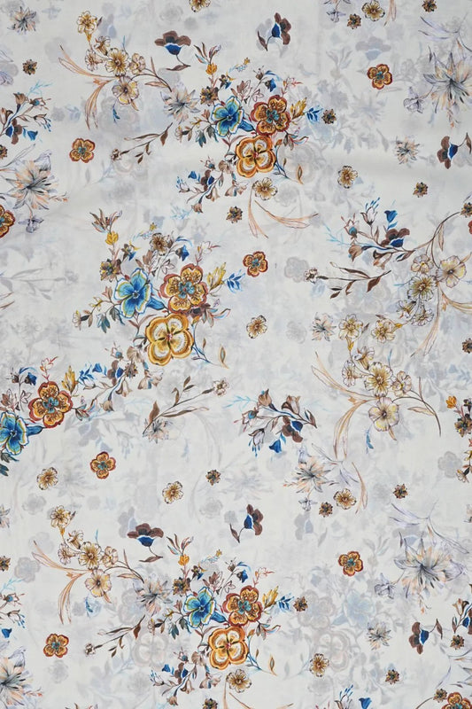 White Floral Digital Print Lightweight Fabric - غاجي والا إكسبورت Gajiwala Export