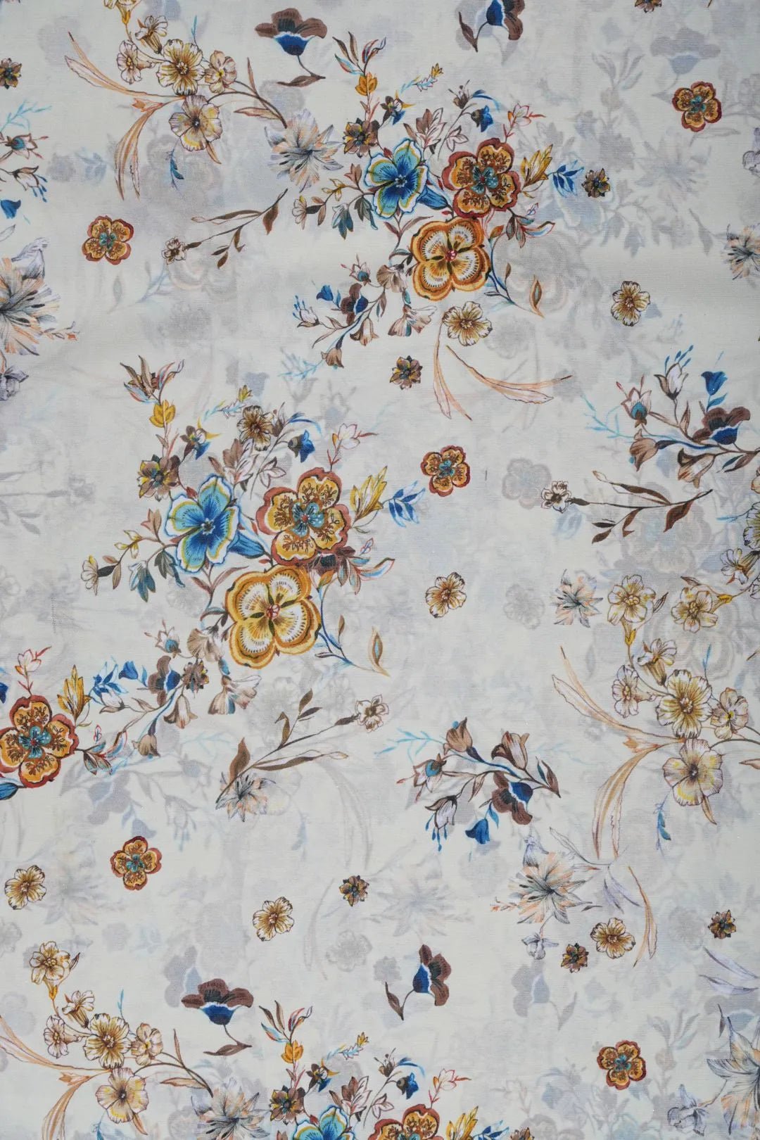 White Floral Digital Print Lightweight Fabric - غاجي والا إكسبورت Gajiwala Export