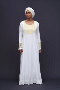 White Kaftan with Gold Floral Embroidery - غاجي والا إكسبورت Gajiwala Export