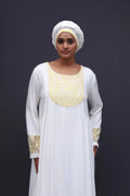 White Kaftan with Gold Floral Embroidery - غاجي والا إكسبورت Gajiwala Export