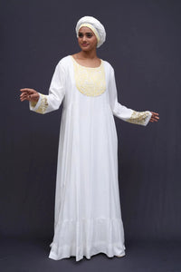 White Kaftan with Gold Floral Embroidery - غاجي والا إكسبورت Gajiwala Export