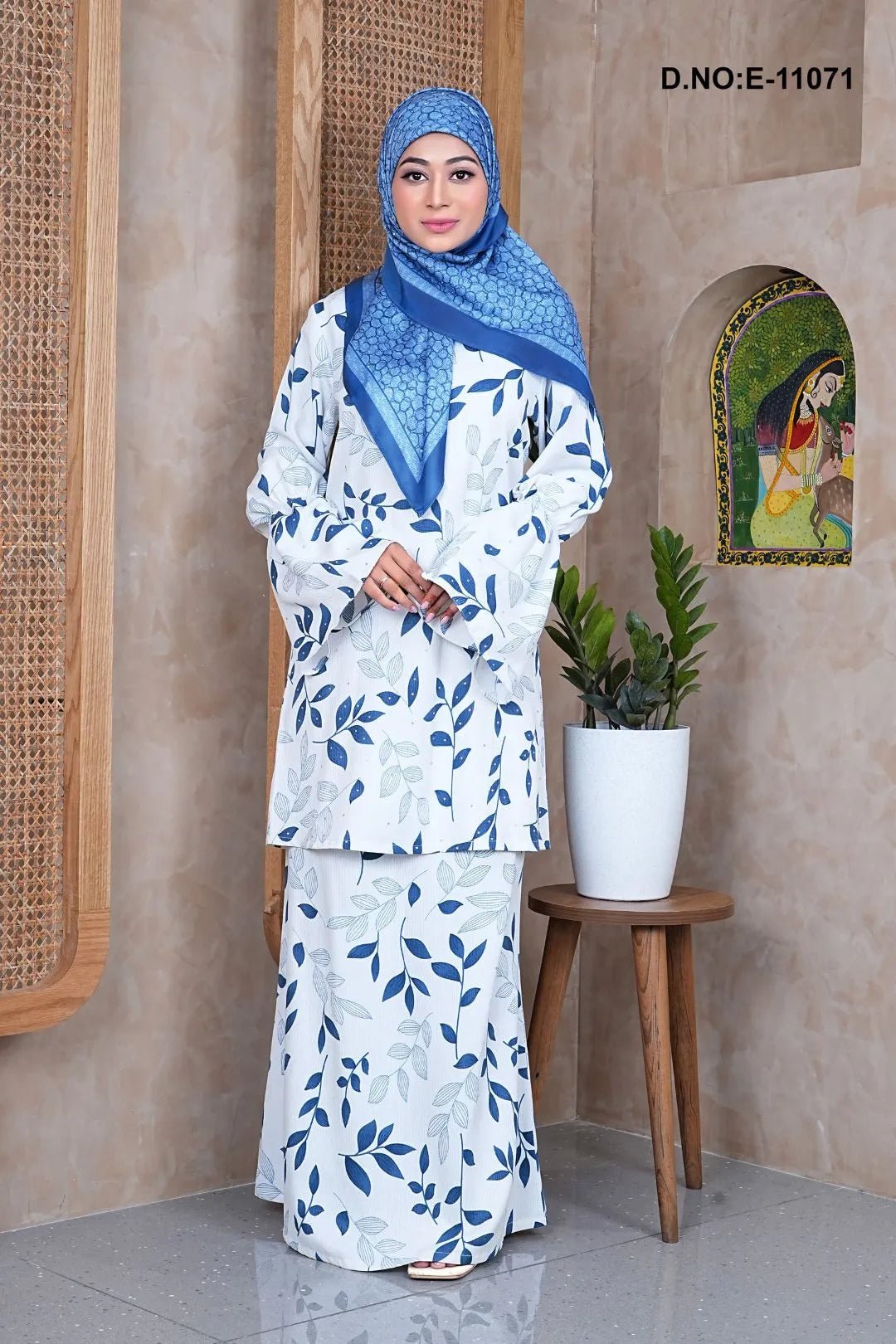 White Modest Skirt Set for Women with Botanical Tunic- غاجي والا إكسبورت Gajiwala Export