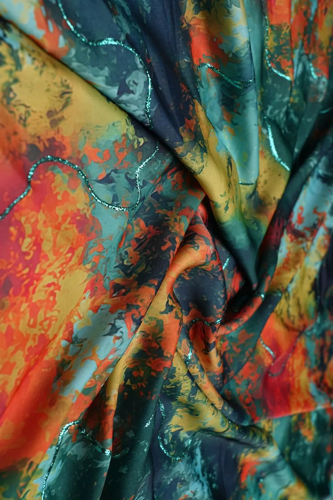 Wilderness Swirl Abstract with Positional Zari Fabric - غاجي والا إكسبورت Gajiwala Export