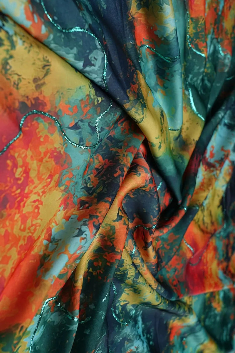 Wilderness Swirl Abstract with Positional Zari Fabric - غاجي والا إكسبورت Gajiwala Export