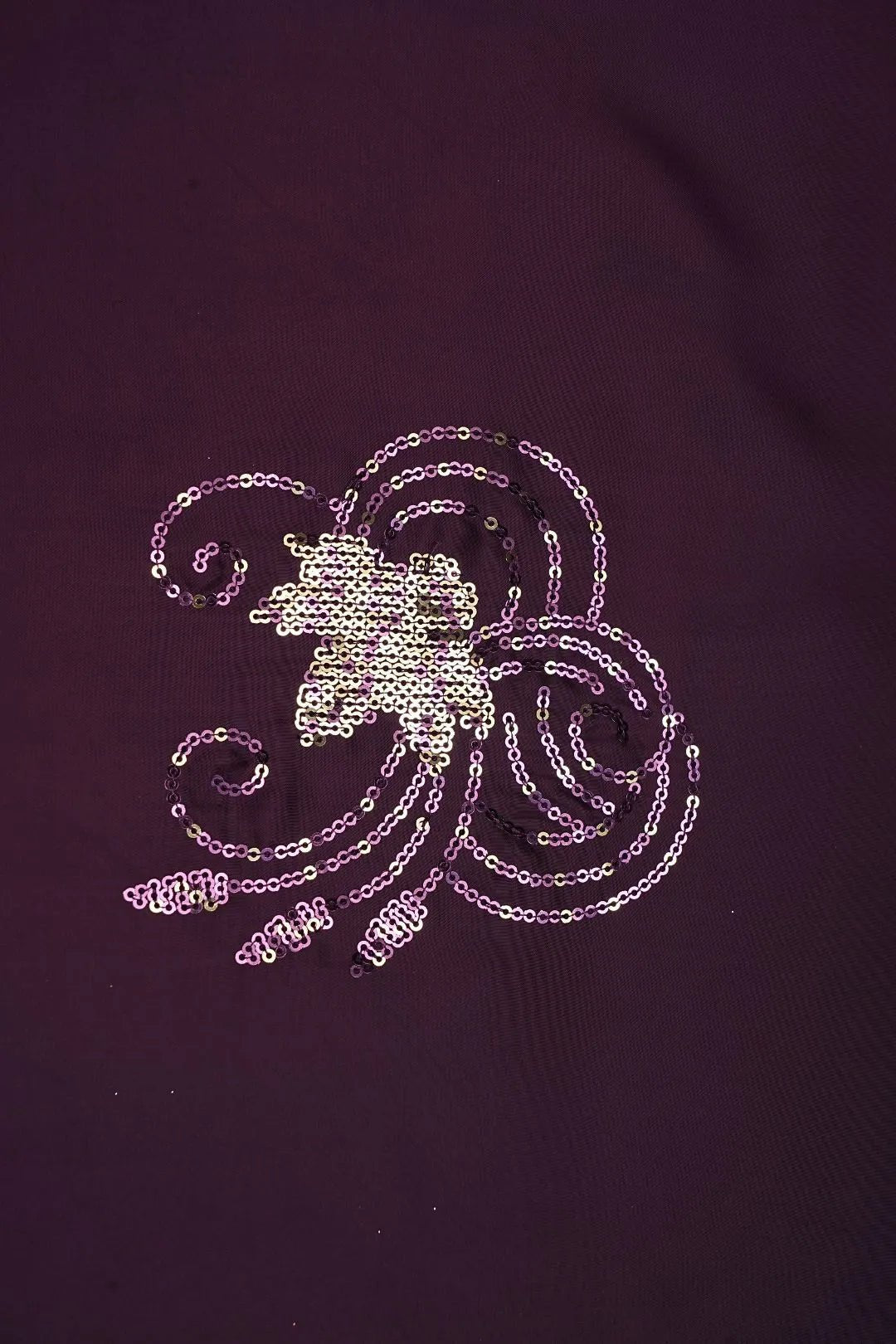 Wine Fabric with Lavender Sequin Swirl Motifs - غاجي والا إكسبورت Gajiwala Export